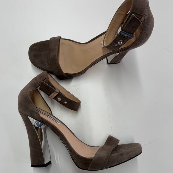 Karl Lagerfeld Paris Heels Womens 8 Carah Taupe Suede Block Heels Leather - Picture 1 of 8